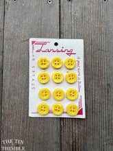 Load image into Gallery viewer, Vintage Plastic Yellow Buttons - Card of 12 - On Original Card "Lansing" Brand - Four Hole - 15mm (1/2 inch)