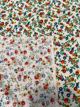 Load image into Gallery viewer, Red White Blue Printed Floral Cotton Fabric - 1 Yard - Authentic Vintage 1970s Heavy Cotton with Canvas Texure