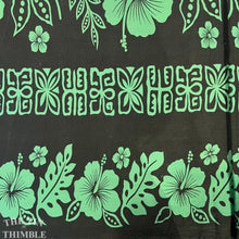 Load image into Gallery viewer, Double Border Print Fabric Hawaiian Polynesian Black Green - 1 7/8 Yards - Fabric Yardage / Vintage Yardage / Cotton Fabric