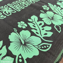 Load image into Gallery viewer, Double Border Print Fabric Hawaiian Polynesian Black Green - 1 7/8 Yards - Fabric Yardage / Vintage Yardage / Cotton Fabric