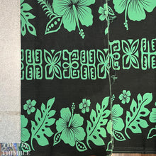 Load image into Gallery viewer, Double Border Print Fabric Hawaiian Polynesian Black Green - 1 7/8 Yards - Fabric Yardage / Vintage Yardage / Cotton Fabric