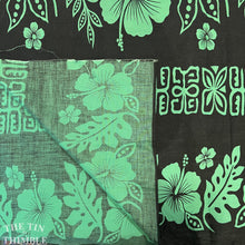 Load image into Gallery viewer, Double Border Print Fabric Hawaiian Polynesian Black Green - 1 7/8 Yards - Fabric Yardage / Vintage Yardage / Cotton Fabric