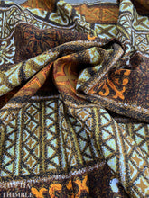Load image into Gallery viewer, Vintage Authentic Polynesian Print Fabric - 2 1/4 Yards - Brown and Yellow Border Print Hawaiian Fabric - Textured Polyester Fabric