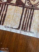Load image into Gallery viewer, Vintage Authentic Polynesian Print Fabric - 19.5" x 42" - Brown and Orange Border Print Hawaiian Fabric - Textured Polyester Fabric