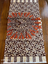 Load image into Gallery viewer, Vintage Authentic Polynesian Print Fabric - 19.5" x 42" - Brown and Orange Border Print Hawaiian Fabric - Textured Polyester Fabric