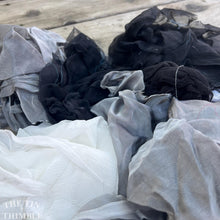 Load image into Gallery viewer, 2 Ounces of 100% Pure Silk Scraps - Vintage, New, Hand Dyed Assortment of Silk Weights and Weaves - Great for Collage, Nuno and Wet Felting