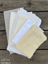 Load image into Gallery viewer, Linen, Wool and Cotton Scrap Fabric Bag - 1 Pound of Scraps in a Variety of Weaves and Textures - Great for Dyeing, Collage, Felt and More