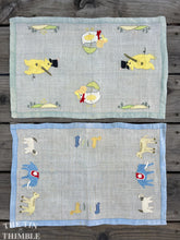 Load image into Gallery viewer, Antique 1920s Hand Sewn Juvenile Placemats or Dresser Scarves - Applique Animal Motif - 12" x 18" - Set of Two - Antique Linens
