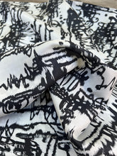 Load image into Gallery viewer, Printed China/Habotai 100% Silk - Mid Century Mod Print - Black and White Silk - Flawed