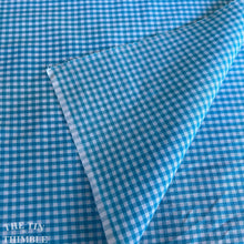 Load image into Gallery viewer, Vintage Blue Cotton Gingham Fabric - By the Yard -100% Cotton