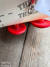 Load image into Gallery viewer, Authentic Vintage Red with Gold Trim Molded Glass Buttons - Card of Four - 23mm or 7/8 Inch