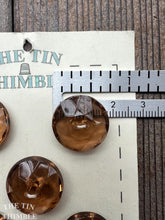 Load image into Gallery viewer, Glass Buttons - Authentic Vintage Buttons in Clear Brown Faceted Glass - Two Hole - Card of Five - 20mm or 3/4 Inch