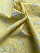 Load image into Gallery viewer, Dotted Swiss Fabric - Vintage 1970s Raised Dotted Swiss Piece in Yellow Floral - Cotton/Poly Blend - By the Yard x 45" Wide