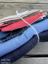 Load image into Gallery viewer, Fabric Scrap Bundle / Vintage and New Fabric Scraps / Denim Fabric Destash Grab Bag / SB318