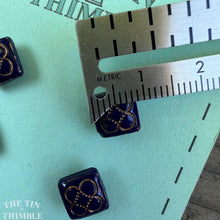 Load image into Gallery viewer, Antique Glass Buttons - 9mm Dark Blue and Gold Glass Buttons - 1930s - Six