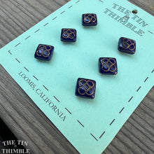Load image into Gallery viewer, Antique Glass Buttons - 9mm Dark Blue and Gold Glass Buttons - 1930s - Six