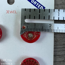 Load image into Gallery viewer, Authentic Vintage 'Exquisit' Red Glass Buttons - Card of 4 - 15mm or 5/8 Inch