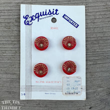 Load image into Gallery viewer, Authentic Vintage 'Exquisit' Red Glass Buttons - Card of 4 - 15mm or 5/8 Inch
