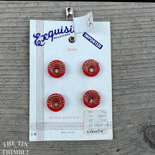Load image into Gallery viewer, Authentic Vintage 'Exquisit' Red Glass Buttons - Card of 4 - 15mm or 5/8 Inch