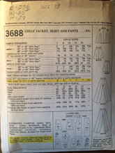 Load image into Gallery viewer, Vintage 1970 McCall's Girl's' Pants, Jacket and Skirt Pattern #3688 Size 12 Bust 30" - OH- Vintage McCall's Pattern / 70s McCall's / 70s