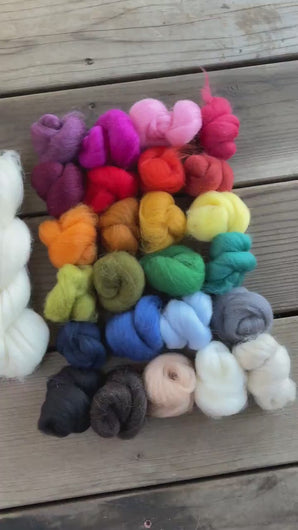 Beginner Needle Felting Kit - Includes Foam, 3 Needles, Core Wool, and Assortment of Colored Roving
