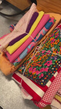 Load and play video in Gallery viewer, Vintage Scrap Fabric Bundle  - Great Bundle of Natural and Synthetic Fabrics from the 1960s and 70s