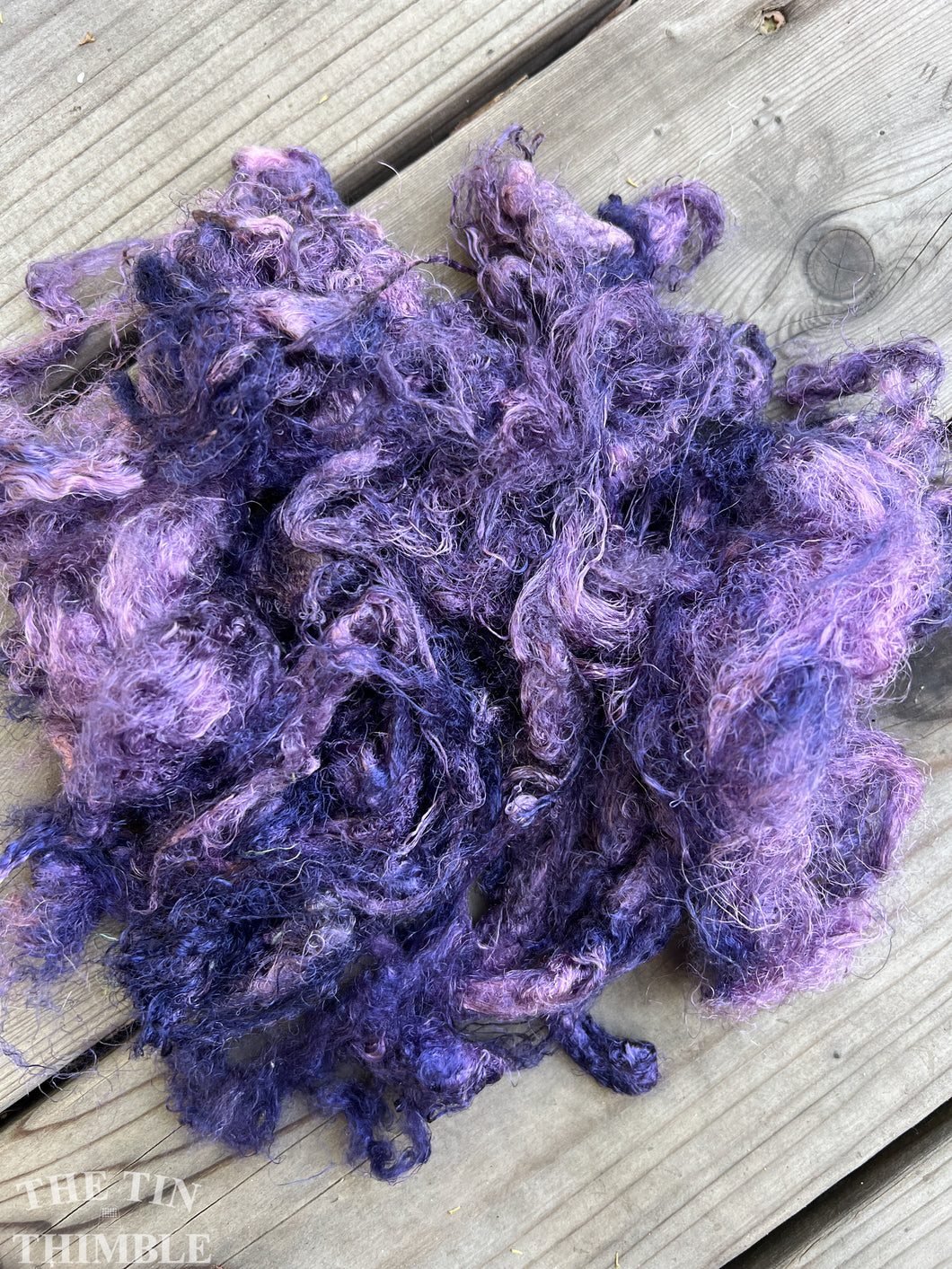 Hand Dyed Throwsters Waste Silk / 1/8 Ounce of 100% Silk Threads in the color 'Stormy Sky'
