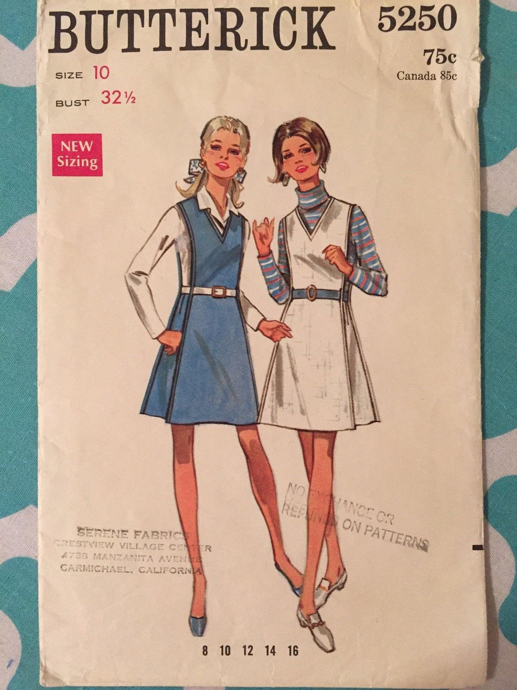 Vintage 1970's Butterick #5250 Sewing Pattern Size 10, Bust 32.5