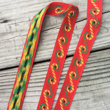 Load image into Gallery viewer, Vintage Embroidered Trim - Multiple Yards Available - Vintage Sewing Supplies / Embroidered Trim / Cotton Trim / Red Trim
