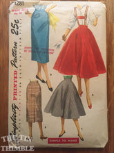 Load image into Gallery viewer, 1950's Simplicity Skirt and Suspenders Pattern #1281 Vintage - Waist 23 1/2" - 1950s skirt pattern / women's suspender / lederhosen