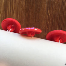 Load image into Gallery viewer, Red Glass Buttons - Three/ 1930s Buttons / 1940s Buttons / Vintage Glass Buttons / Vintage Sewing Notions