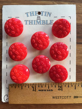 Load image into Gallery viewer, Red Glass Buttons -  Eight/ 1930s Buttons / 1940s Buttons / Vintage Glass Buttons / Vintage Sewing Notions / Vintage Sewing Supplies