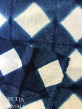 Load image into Gallery viewer, Indigo and Shibori Fabric / Linen Silk Blend / Itajime Shibori / Hand Made / Made in USA / 34" x 45"