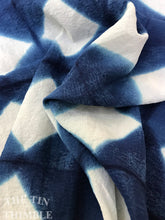 Load image into Gallery viewer, Indigo and Shibori Fabric / Linen Silk Blend / Itajime Shibori / Hand Made / Made in USA / 34" x 45"