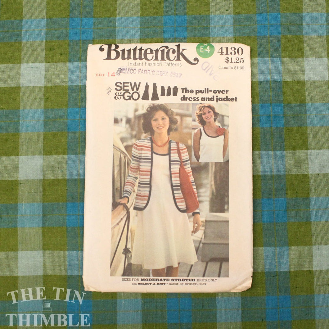 Women's Dress & Blazer Pattern / Butterick 4130 / Bust 36 / Knit Dress / Size 14 / Stretch Dress Pattern / 70s Dress Pattern / QUICK LIST