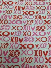 Load image into Gallery viewer, Valentine Printed Cotton - 1 1/2 Yards - Pink Red Valentines / Kiss Hug Print / XO Fabric / XO Print / Valentine Fabric / Valentine Cotton