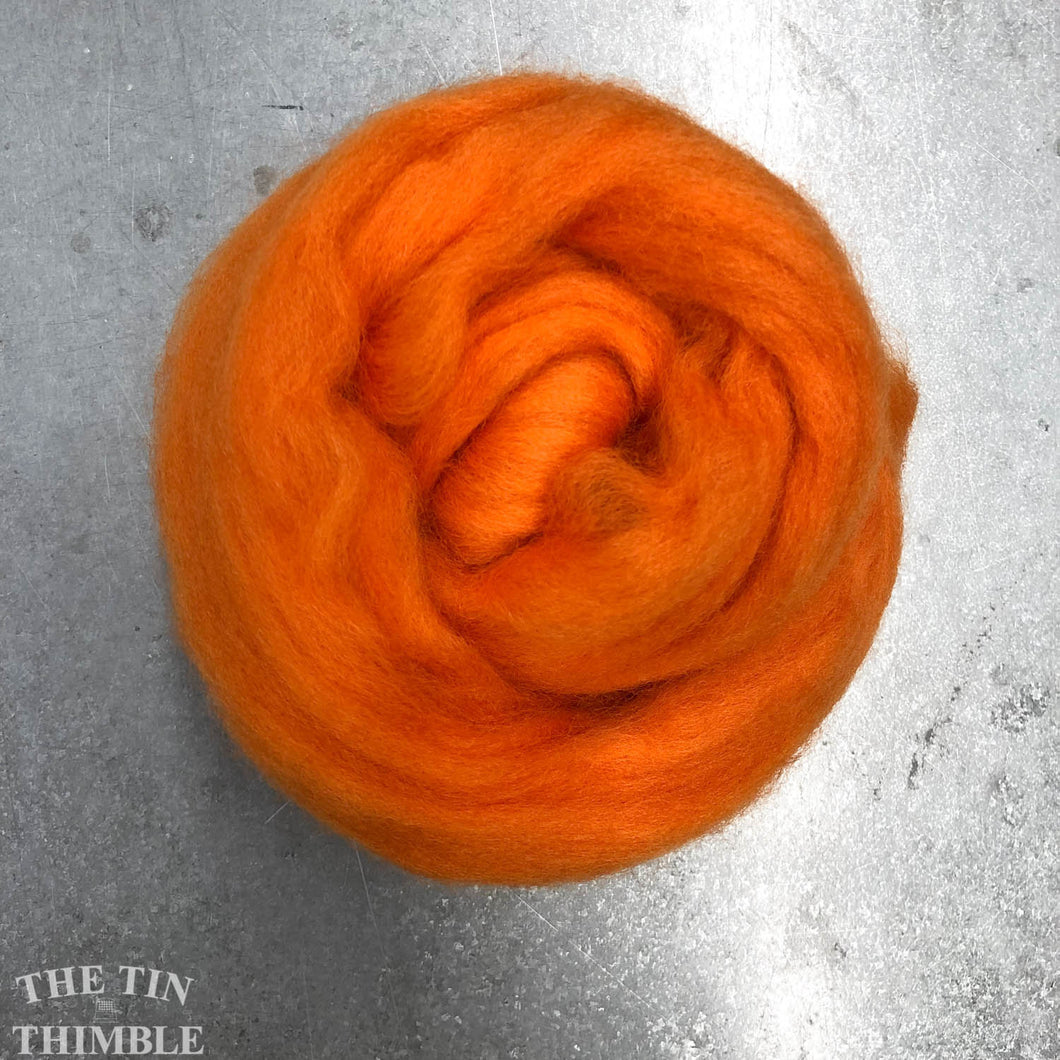 Tangerine CORRIEDALE Wool Roving - 1 oz - Roving for Felting and Weaving