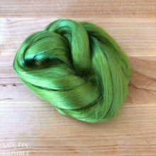 Load image into Gallery viewer, Cultivated Bombyx (Mulberry) Silk Fiber for Spinning or Felting in Leaf Green - 3.5 Grams or More