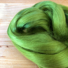 Load image into Gallery viewer, Cultivated Bombyx (Mulberry) Silk Fiber for Spinning or Felting in Leaf Green - 3.5 Grams or More