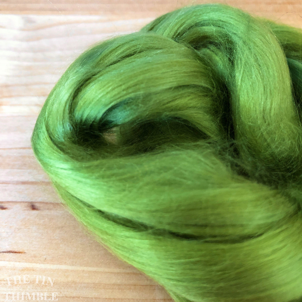 Cultivated Bombyx (Mulberry) Silk Fiber for Spinning or Felting in Leaf Green - 3.5 Grams or More