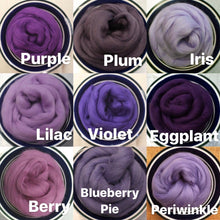 Load image into Gallery viewer, Iris Purple Merino Wool Roving - 21.5 micron -1 oz - For Nuno Felting, Wet Felting, Weaving, Spinning and More