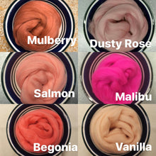 Load image into Gallery viewer, Malibu Pink Merino Wool Roving for Felting, Spinning or Weaving - 21.5 micron - 1 oz