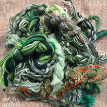 Load image into Gallery viewer, Fiber Frenzy Bundle / ONE Mixed Skein of Yarn in Green / Great for Felting / Approximately 24 Yards / 8 Strands Each 3 Yards Long