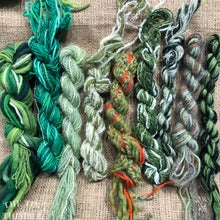 Load image into Gallery viewer, Fiber Frenzy Bundle / ONE Mixed Skein of Yarn in Green / Great for Felting / Approximately 24 Yards / 8 Strands Each 3 Yards Long