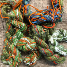 Load image into Gallery viewer, Fiber Frenzy Bundle / ONE Mixed Bundle of Yarn in Green & Orange / Great for Felting / Approximately 24 Yards / 8 Strands Each 3 Yards Long