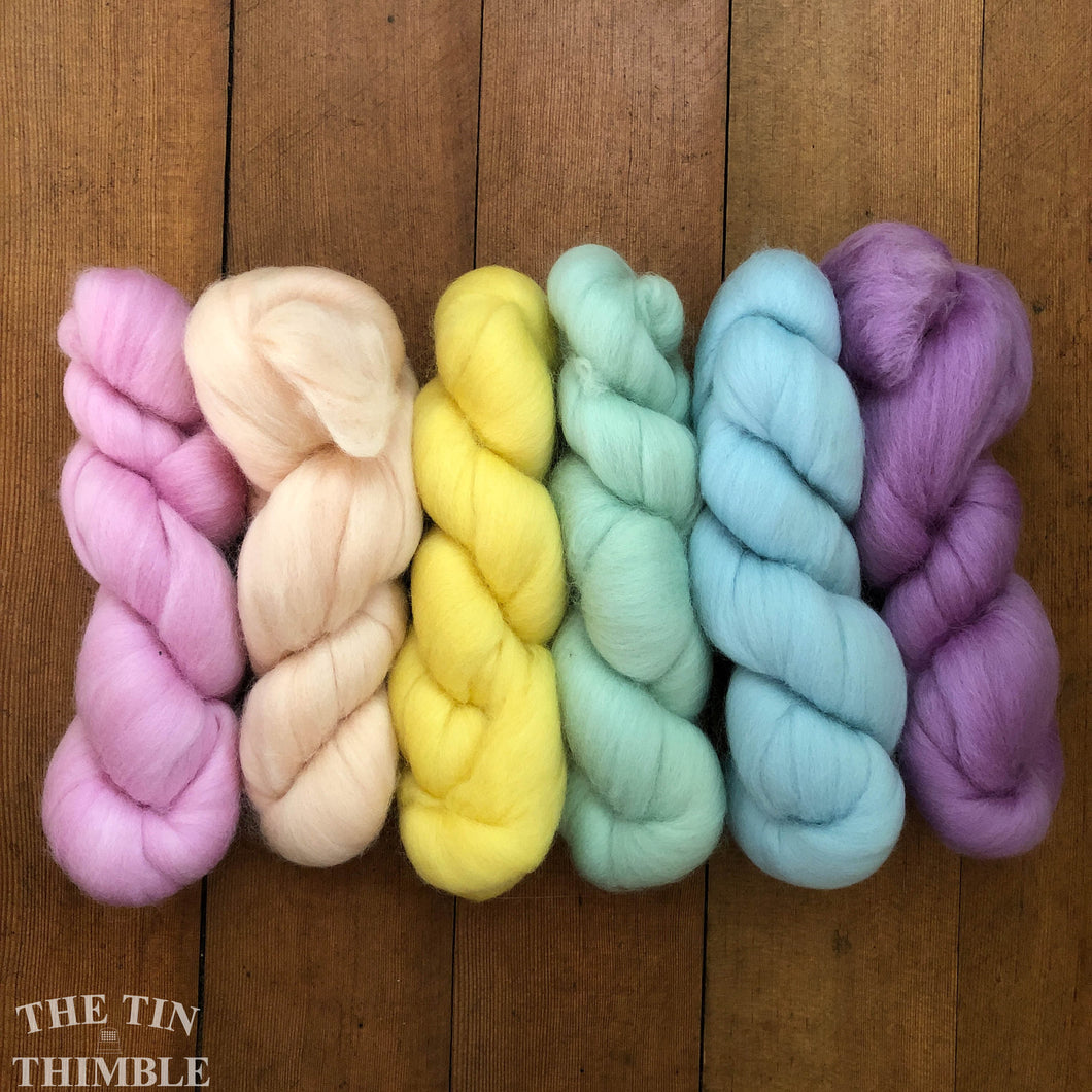 Merino Wool Roving Pack - The Pastels - Six Colors, 1 Ounce Each - High Quality Merino Wool for Felting, Weaving and Spinning