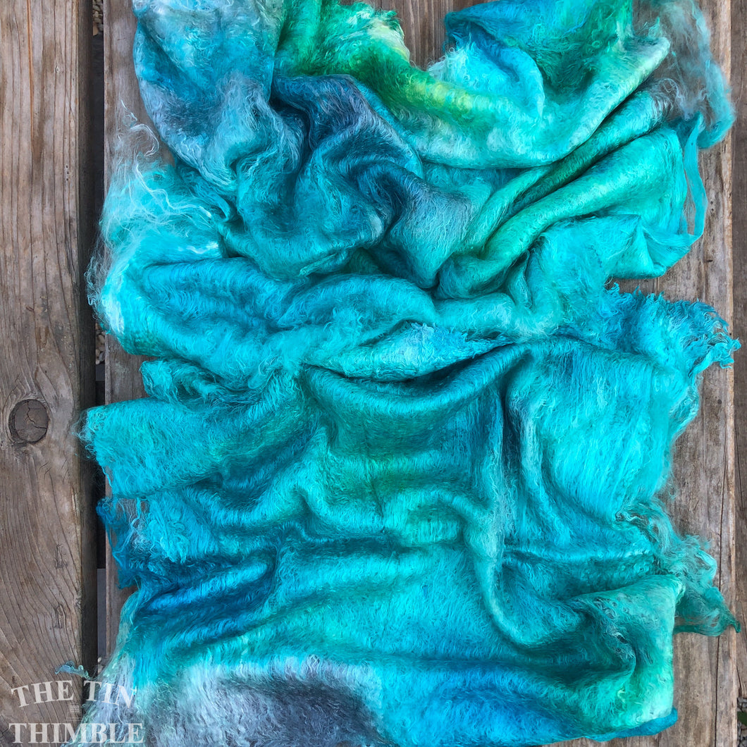 Hand Dyed Silk Mulberry Lap Fiber for Spinning or Felting in 'Ocean' / Blue & Green 100% Silk Laps Similar to Silk Hankies