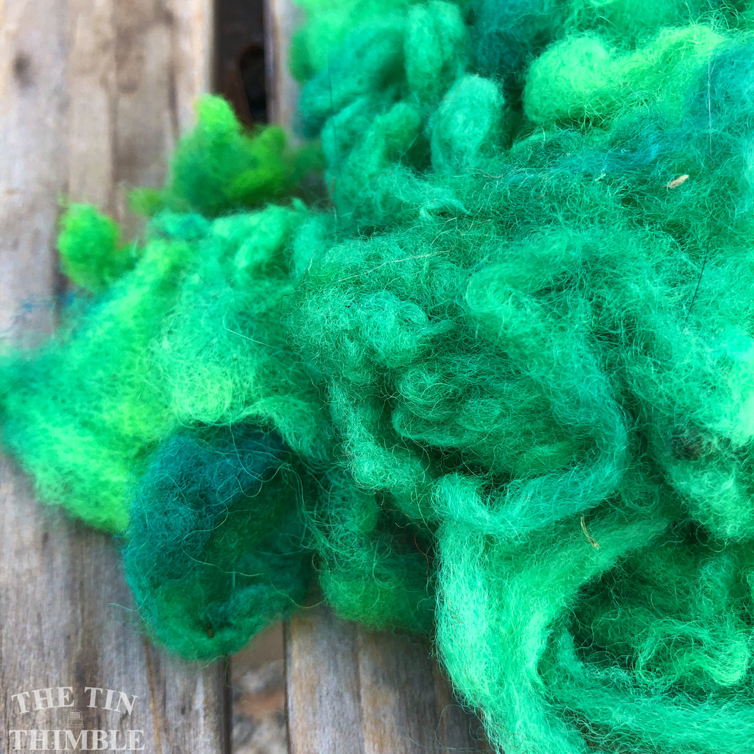 Hand Dyed Mystery Wool Fiber for Needle Felting, Wet Felting, Weaving and Crafts - Bright Green - 1 Ounce