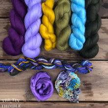 Load image into Gallery viewer, Merino Wool Roving Pack WITH EMBELLISHMENTS - Pansy Purple - Six Colors, 1 Ounce Each - High Quality Wool for Felting, Weaving and Spinning