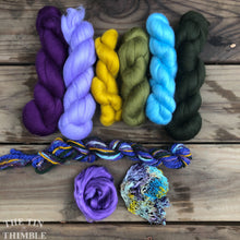 Load image into Gallery viewer, Merino Wool Roving Pack WITH EMBELLISHMENTS - Pansy Purple - Six Colors, 1 Ounce Each - High Quality Wool for Felting, Weaving and Spinning